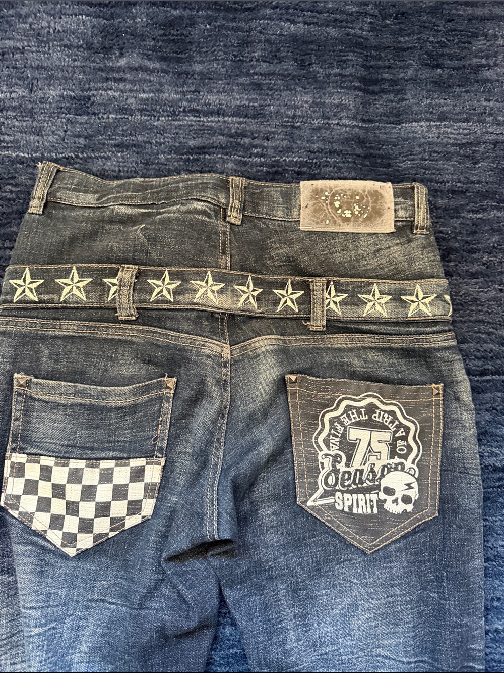 Dark Blue Men's Decorative Back-Pocket Jeans - Picture 2 of 6